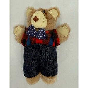 Vintage 1986 Furskins Bear Stuffed Animal 7" Cuddly Figure Plush Bow Tie Wendy's